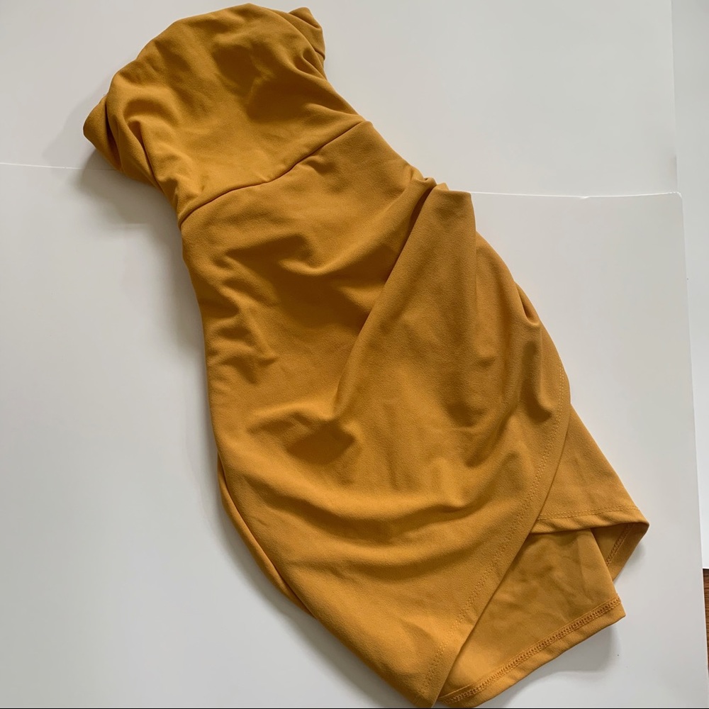 Strapless Mustard Wrap Dress!